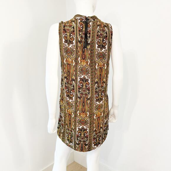 MOTEL Paisley Mockneck Sleeveless Shift Mini Dress Size M - Picture 5 of 9